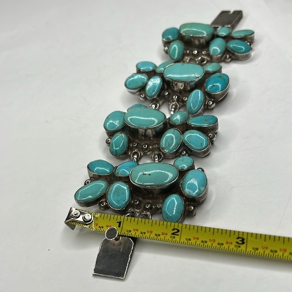 Huge Heavy Real Turquoise Polishes Stone in Full Silver 925 Clasp Bracelet - Picture 15 of 16